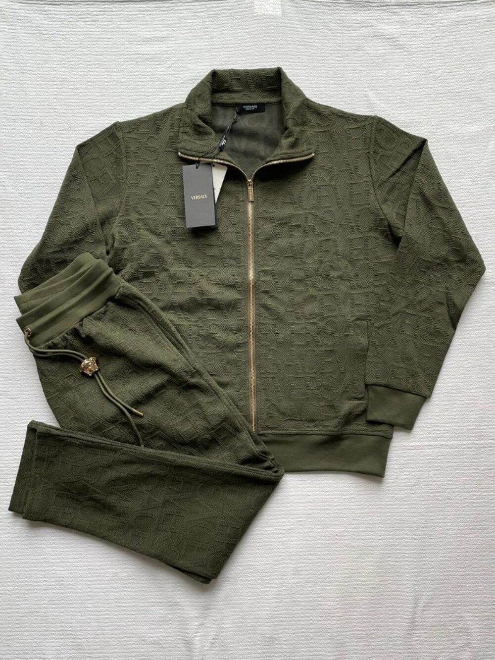 Versace Men's Green Embossed Logo Tracksuit Luxury Designer Set XL